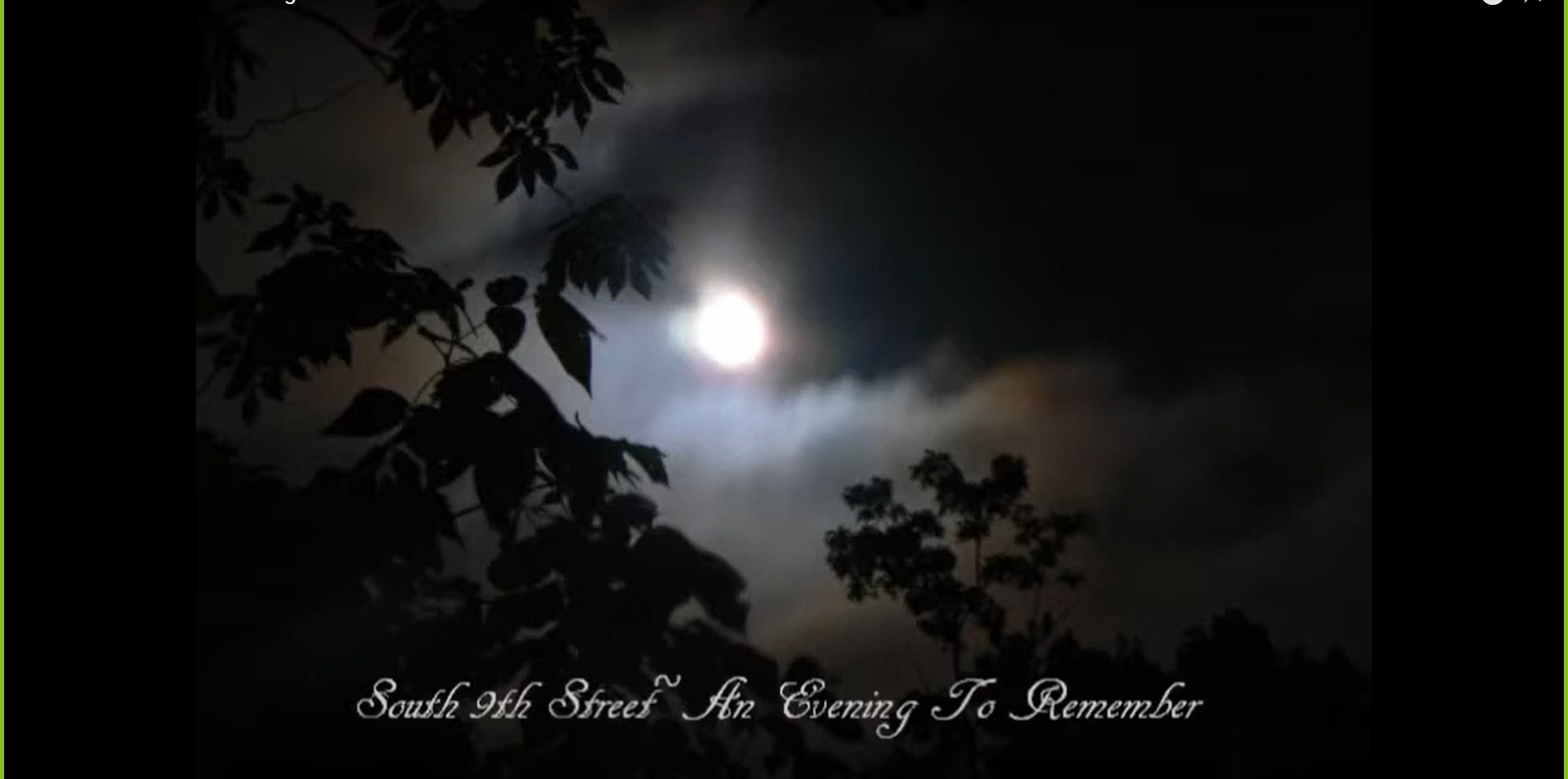 Bright moon shining through clouds with silhouetted tree branches.